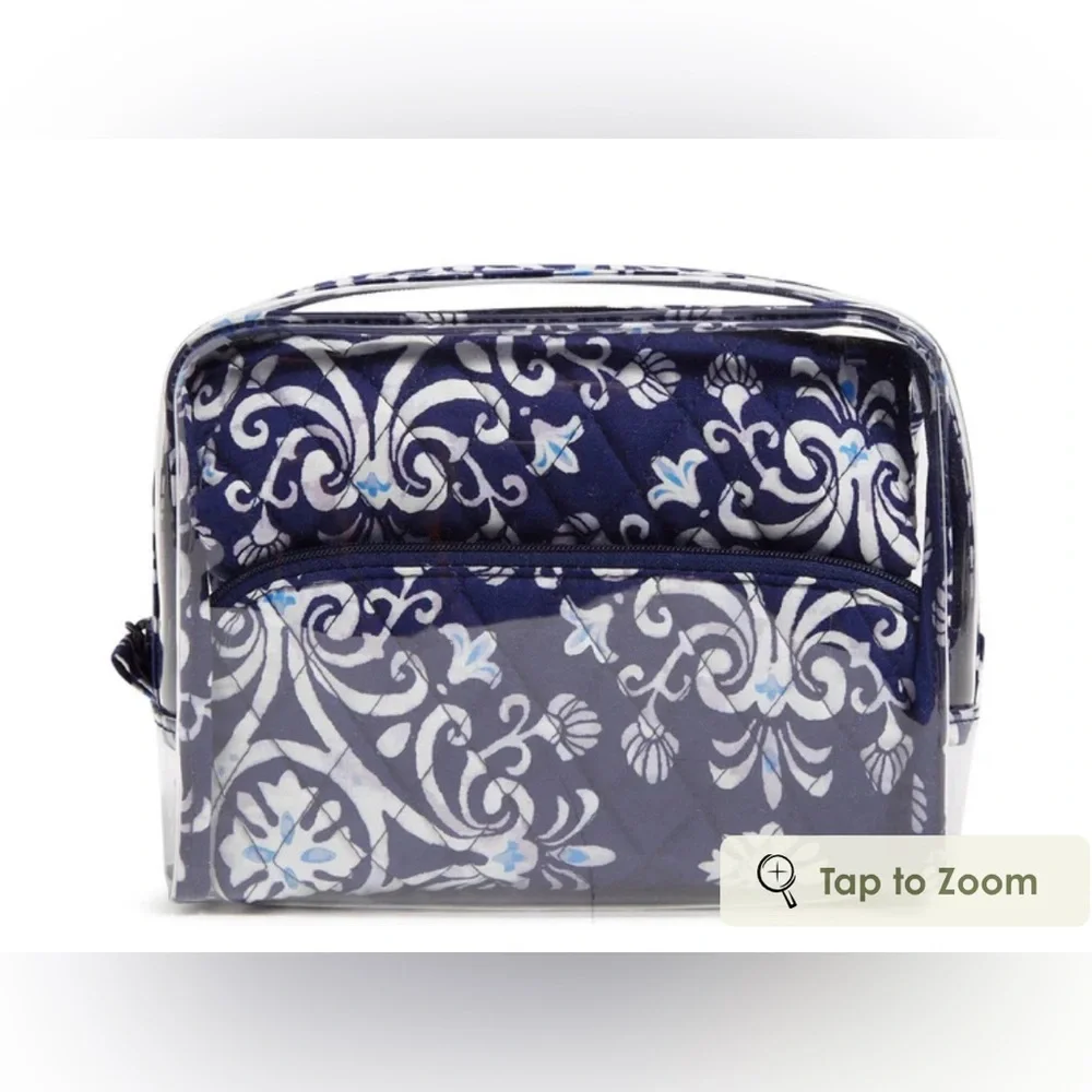 Vera Bradley 3 Piece Cosmetic Travel Kit in Steel Blue Medallion